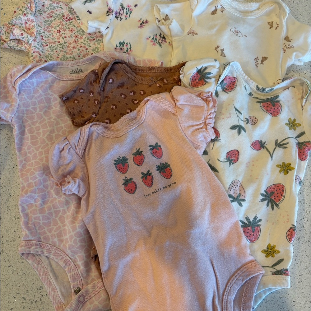 Pink and White Strawberry Print Onesie